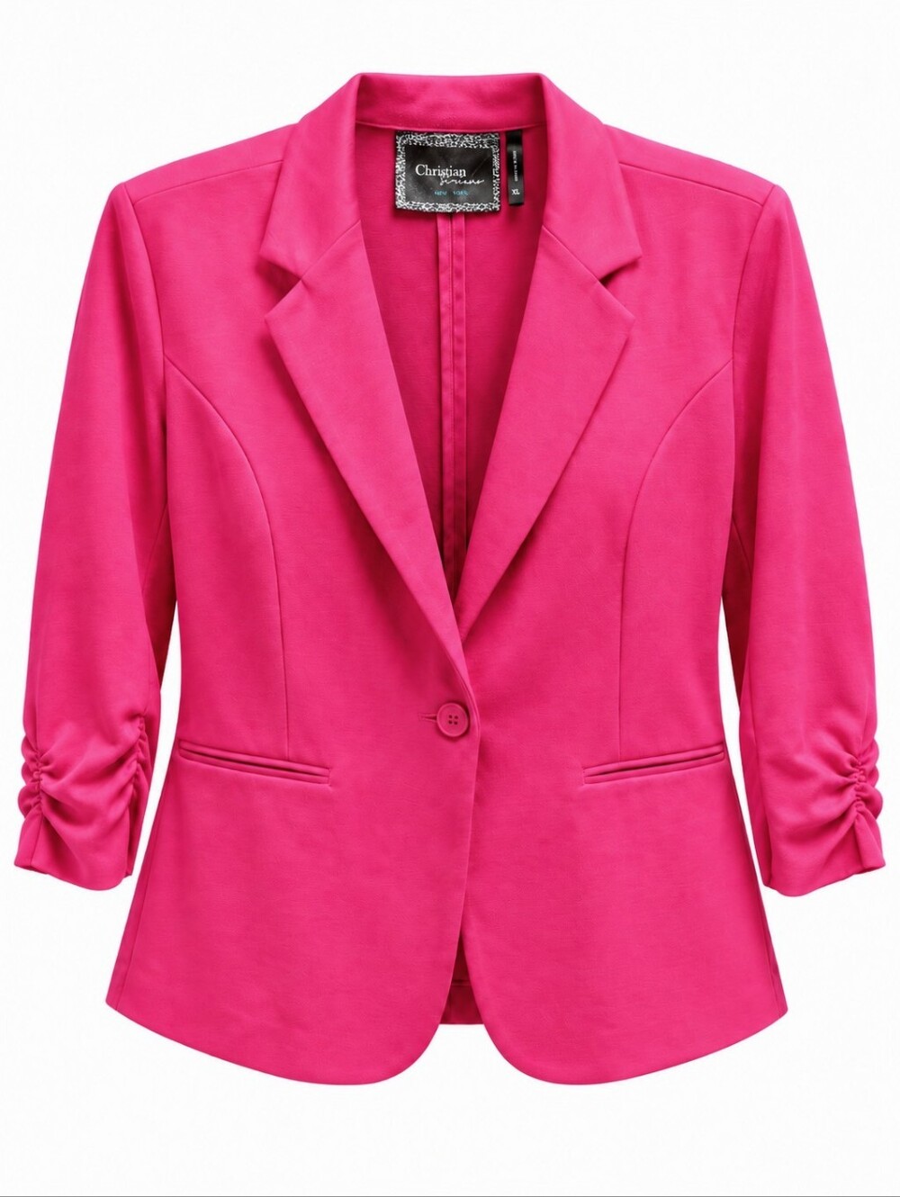 Christian Siriano Hot Pink Ponte Knit Blazer Ruched 3/4 Sleeve Womens XL